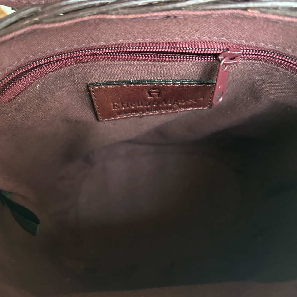 Etienne Aigner Maroon Leather and Wicker Bag Vintage - Picture 13 of 14
